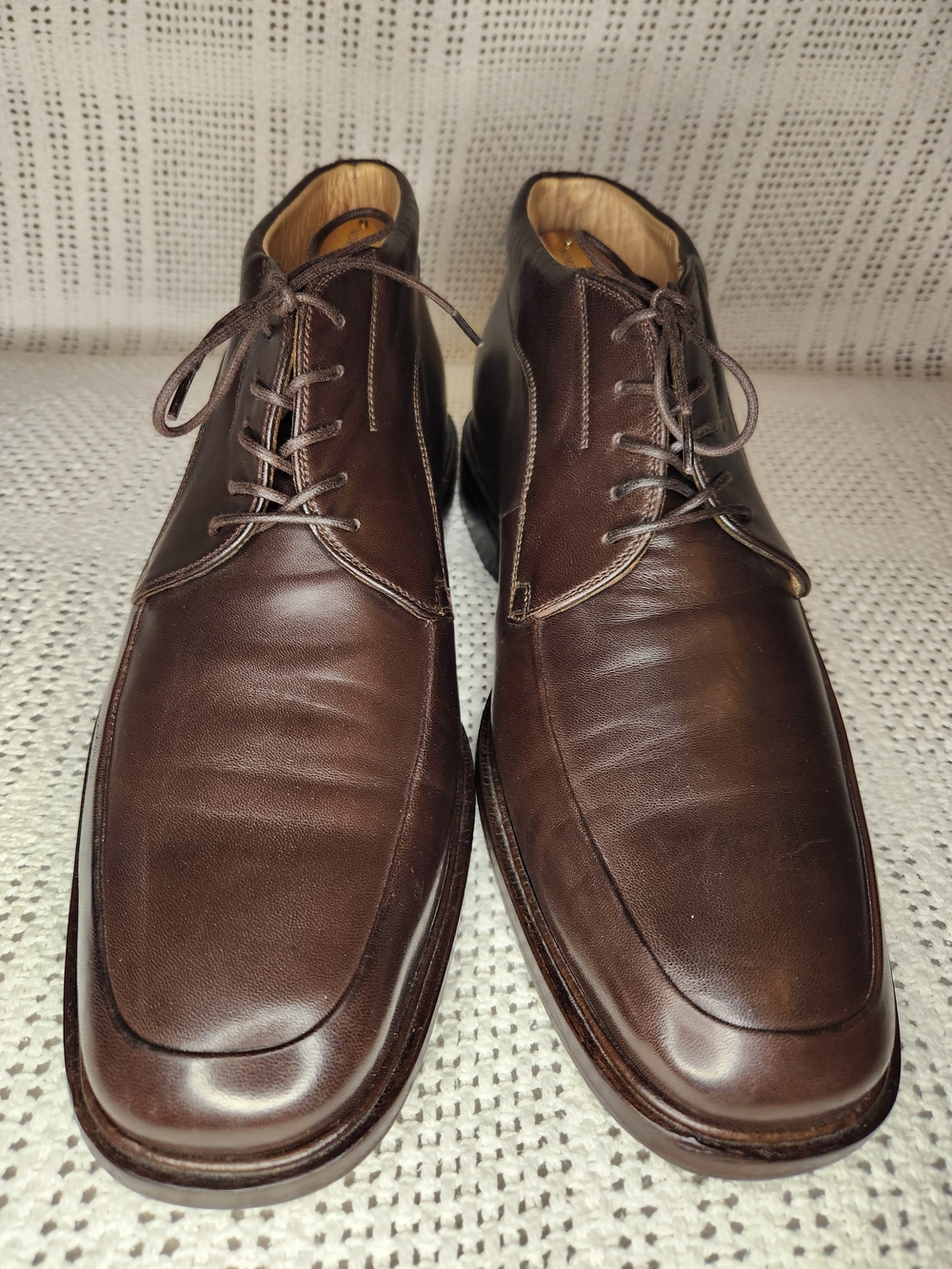 ALL LEATHER ITALIAN JOHNSTON & MURPHY MEN BROWN CHUKKA BOOTS SIZE 10 M EUC